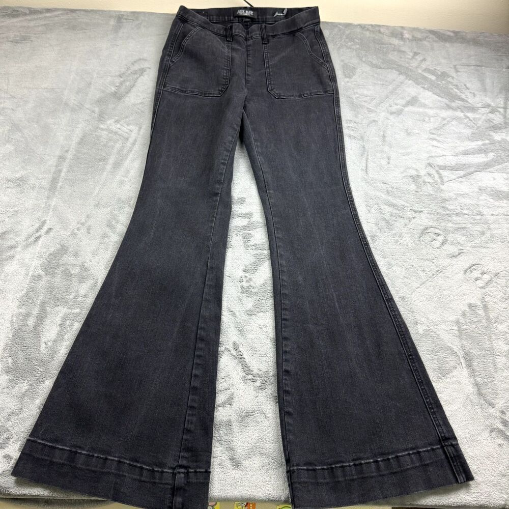 Judy Blue Jeans Womens Size 7/28 Hi Rise Pull On Flare Black Denim Stretch 32"